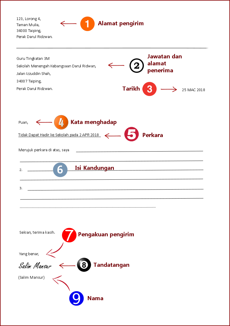 Surat Tidak Hadir Ke Sekolah Atas Urusan Keluarga Dan Sebagainya